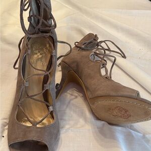 Elegant Lace-Up Taupe Heels